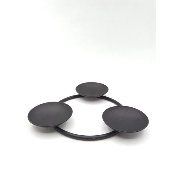 Vtg MCM Danish black Metal Set 3 Round Graduated sizes Circular Candle Holders - Picture 10 of 12